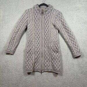 Aran Crafts 100% Merino Wool Cable Knit Sweater Full Zip Cardigan Jacket Pockets